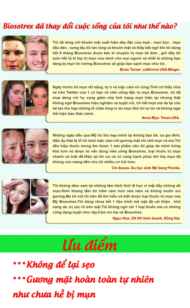Viên uống trị mụn Biosotrex Isotretinoin sẽ ngay lập tức loại bỏ mọi loại mụn ra khỏi da một cách dễ dàng và an toàn, giúp da mềm mịn, tươi trẻ.